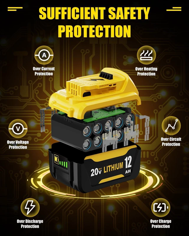 Alt view image 5 of 7 - 12.0Ah Replacement for Dawalt 20V Max Battery and DCB107 Charger(3Pieces) Compatible with Dewalt 20V Battery DCB206 DCD DCF DCG Series Cordless Power Tools and Impact Driver, Hammer Drill