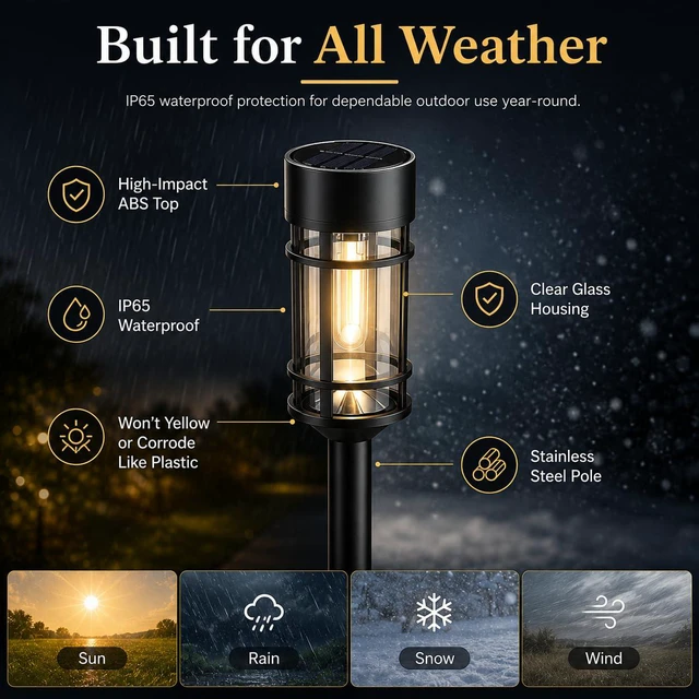 Alt view image 5 of 7 - 12 Pack Solar Lights Pathway Outdoor, Metal & Glass Large Solar Pathway Lights, Solar Powered Garden Lights for Yard, Landscape, Driveway Walkway
