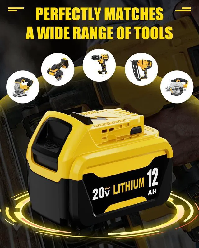 Alt view image 6 of 7 - 12.0Ah Replacement for Dawalt 20V Max Battery and DCB107 Charger(3Pieces) Compatible with Dewalt 20V Battery DCB206 DCD DCF DCG Series Cordless Power Tools and Impact Driver, Hammer Drill