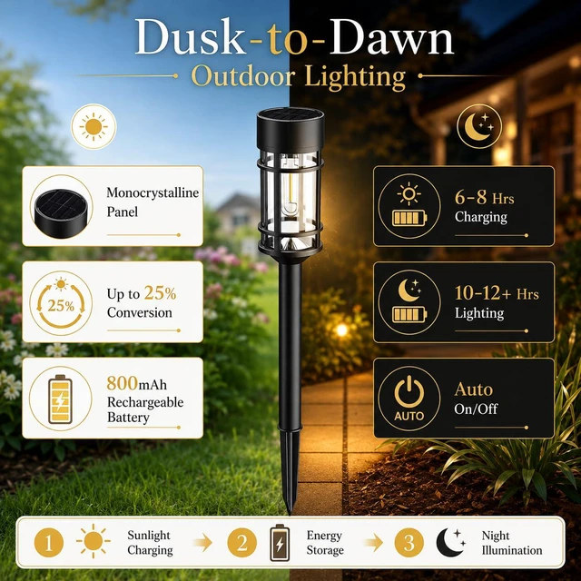 Alt view image 6 of 7 - 12 Pack Solar Lights Pathway Outdoor, Metal & Glass Large Solar Pathway Lights, Solar Powered Garden Lights for Yard, Landscape, Driveway Walkway