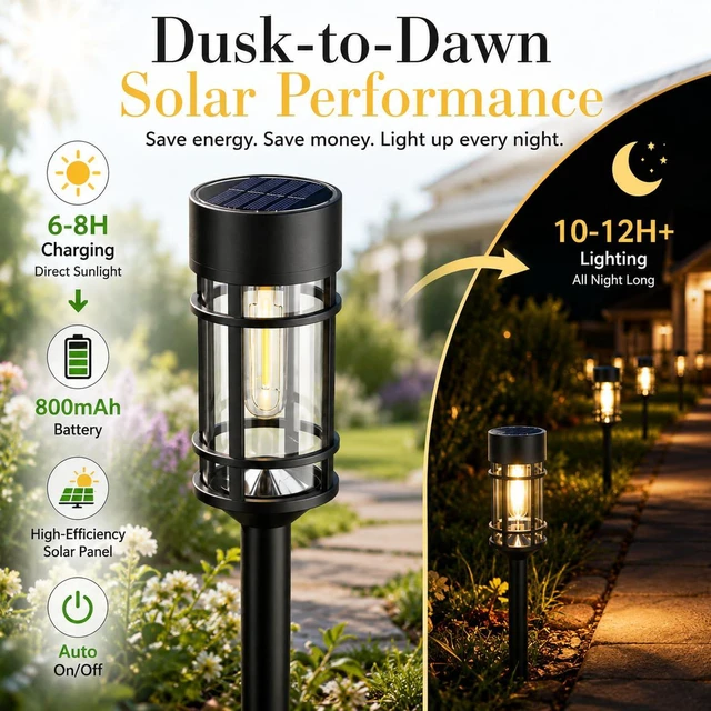 Alt view image 7 of 7 - 12 Pack Solar Lights Pathway Outdoor, Metal & Glass Large Solar Pathway Lights, Solar Powered Garden Lights for Yard, Landscape, Driveway Walkway