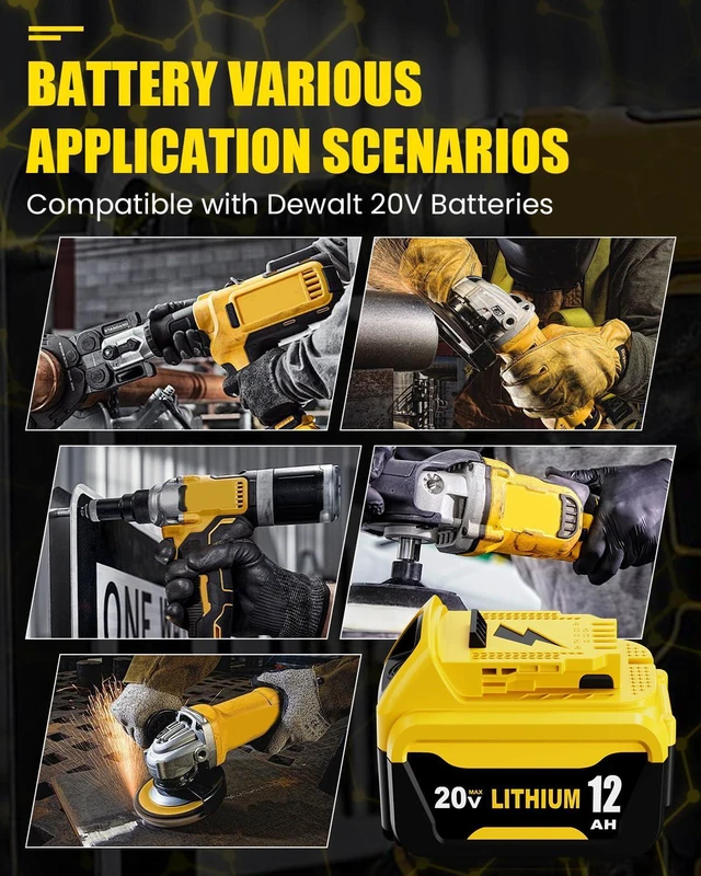 Alt view image 7 of 7 - 12.0Ah Replacement for Dawalt 20V Max Battery and DCB107 Charger(3Pieces) Compatible with Dewalt 20V Battery DCB206 DCD DCF DCG Series Cordless Power Tools and Impact Driver, Hammer Drill