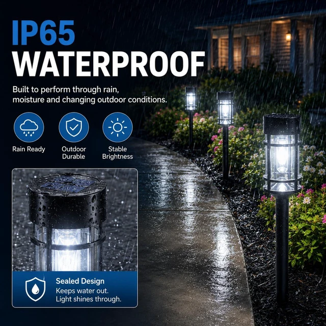 Alt view image 4 of 7 - 12 Pack Solar Lights Outdoor Pathway, Metal & Glass 21" Large Solar Pathway Lights, Solar Powered Garden Lights for Yard, Landscape, Driveway Walkway
