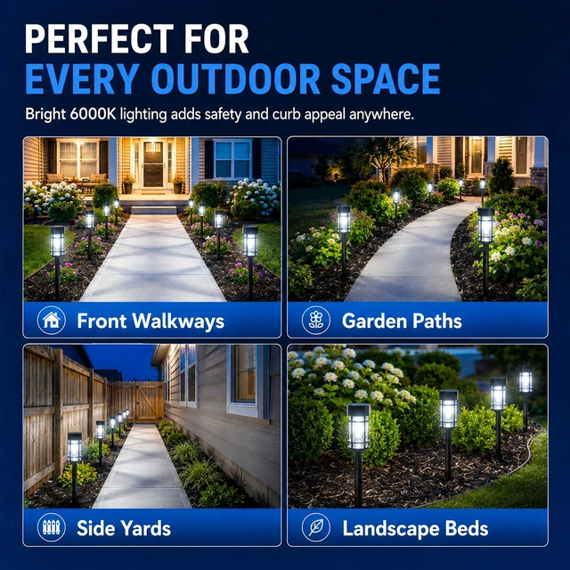 Alt view image 7 of 7 - Solar Pathway Lights Outdoor 8 Pack Waterproof Solar Lights for Garden 21" Metal Glass LED Bright 8-12Hours Long-Lasting Outdoor Solar Lights for Yard, Garden Path Landscape Driveway Walkway