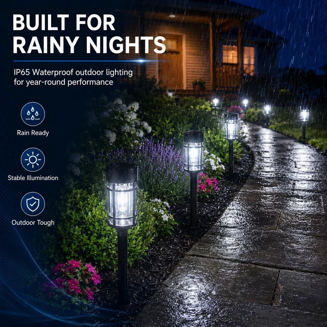 Alt view image 7 of 7 - 12 Pack Solar Lights Outdoor Pathway, Metal & Glass 21" Large Solar Pathway Lights, Solar Powered Garden Lights for Yard, Landscape, Driveway Walkway