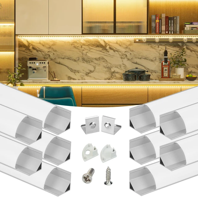 Main image of 10Pack 6.6FT Silver V-Shape Corner LED Channel Milky Cover V1SW WW Silver LED Channel, Milky Diffuser Cover, 16x16mm V Shape, Corner Lighting, Fits 10mm LED Strips