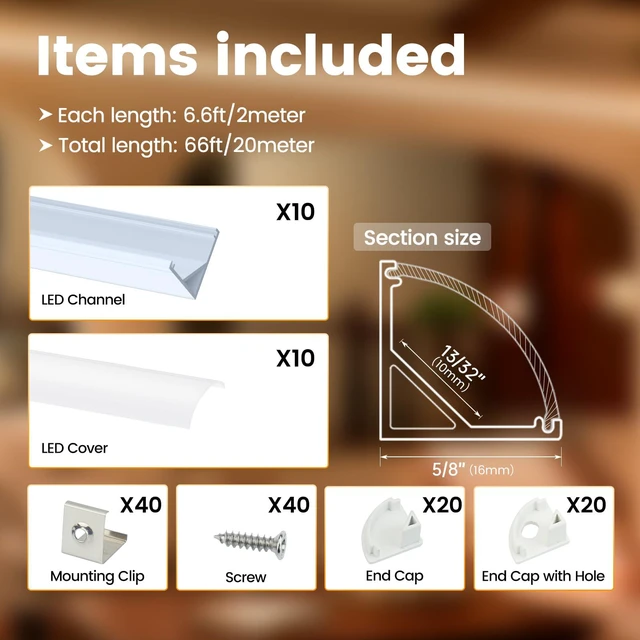 Alt view image 2 of 7 - 10Pack 6.6FT Silver V-Shape Corner LED Channel Milky Cover V1SW WW Silver LED Channel, Milky Diffuser Cover, 16x16mm V Shape, Corner Lighting, Fits 10mm LED Strips