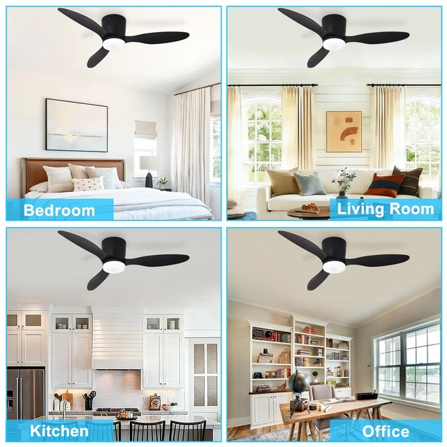 Alt view image 3 of 7 - Flush Mount Ceiling Fan: 42-Inch Black Ceiling Fans with Lights for Bedroom Indoor Outdoor - Low Profile Ceiling Fans with Remote Control 24W 3CCT Dimmable 3 Reversible Black Blades 6 Speeds