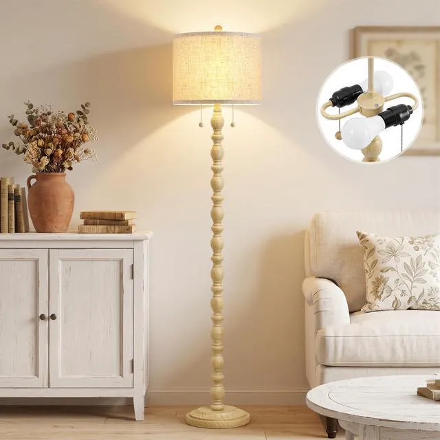 Main image of Farmhouse Floor Lamps for Living Room, Standing Lamp with Bulb Resin, 62" Tall Lamp with Shade and 2 Pull Chain Switches, Vintage Floor Lamps for Bedroom, Corner, Home Decor