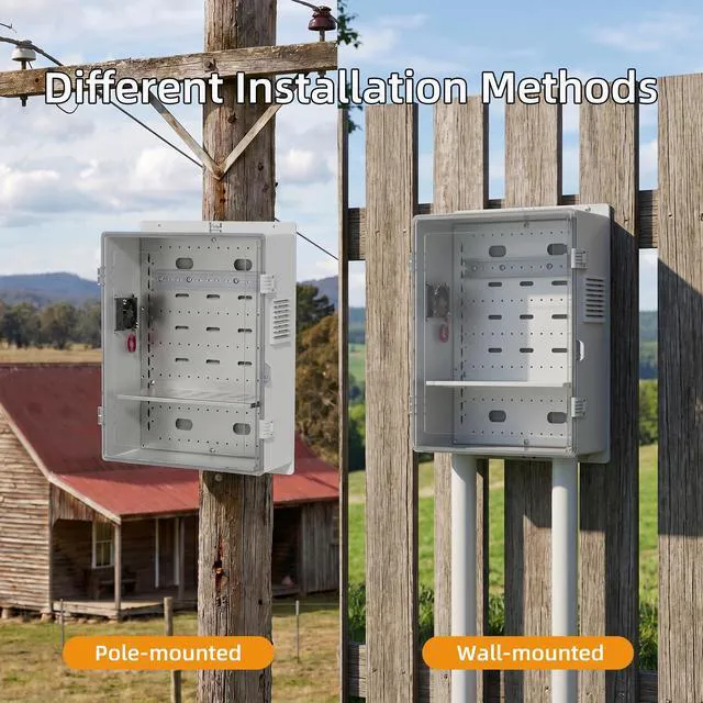 Alt view image 4 of 6 - Outdoor Enclosure Box 18.1x12.6x6.4 White Waterproof ABS Weatherproof WiFi Enclosure with Transparent Cover, 12V Fan, DIN Rail & Wall/Pole Mounting