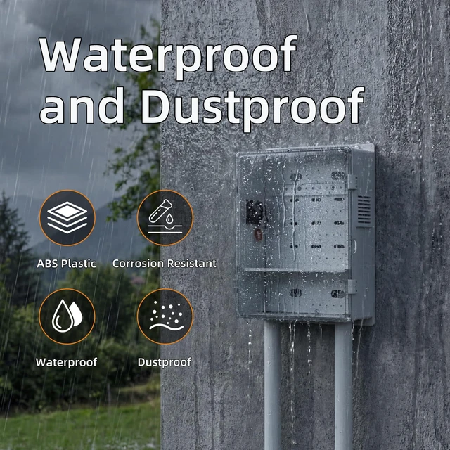 Alt view image 3 of 6 - Outdoor Enclosure Box 18.1x12.6x6.4 White Waterproof ABS Weatherproof WiFi Enclosure with Transparent Cover, 12V Fan, DIN Rail & Wall/Pole Mounting