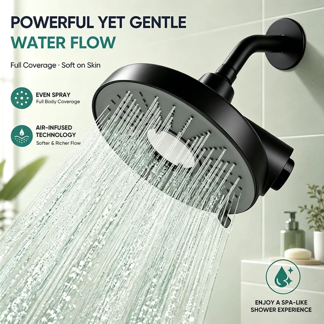 Alt view image 3 of 7 - Tub Shower Faucet Set Valve Included with 6-Inch filter Rain Shower Head and Tub Spout Single-Handle Tub and Shower Trim Kit Matte Black