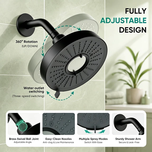 Alt view image 4 of 7 - Tub Shower Faucet Set Valve Included with 6-Inch filter Rain Shower Head and Tub Spout Single-Handle Tub and Shower Trim Kit Matte Black