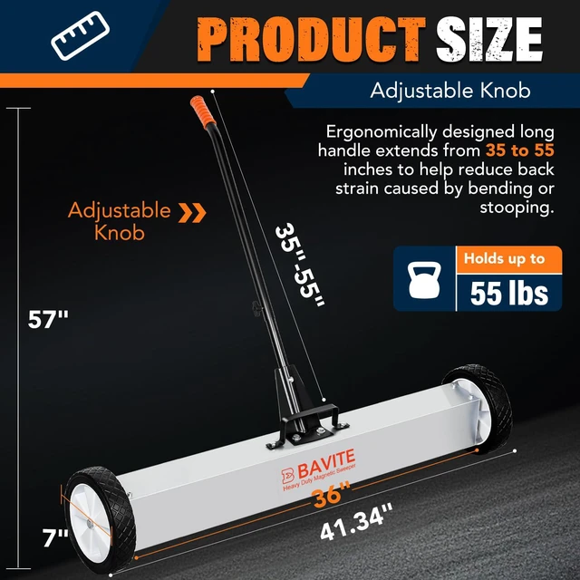 Alt view image 2 of 7 - 55lbs Rolling Magnetic Sweeper with Wheels, Magnet Pickup Sweeper 36" Heavy Duty Telescopic Magnet Broom Large Magnet Tools Cleanup and Long Adjustable Handle for Construction Yard Shop