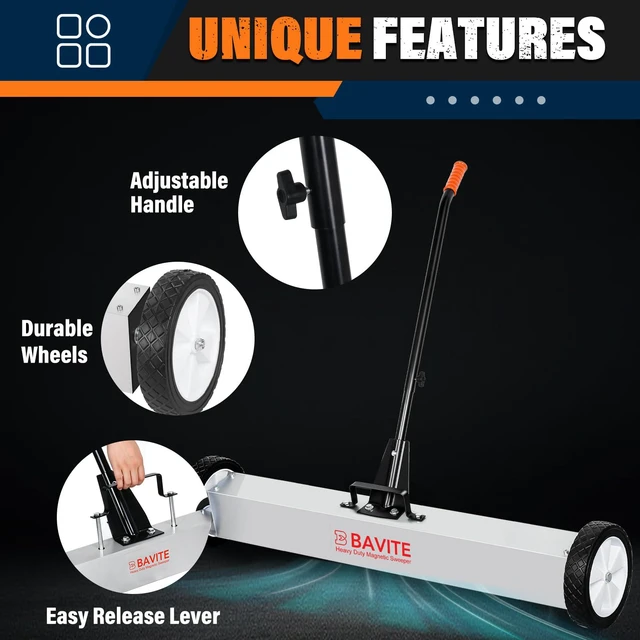 Alt view image 3 of 7 - 55lbs Rolling Magnetic Sweeper with Wheels, Magnet Pickup Sweeper 36" Heavy Duty Telescopic Magnet Broom Large Magnet Tools Cleanup and Long Adjustable Handle for Construction Yard Shop