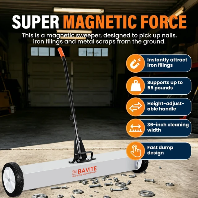 Alt view image 4 of 7 - 55lbs Rolling Magnetic Sweeper with Wheels, Magnet Pickup Sweeper 36" Heavy Duty Telescopic Magnet Broom Large Magnet Tools Cleanup and Long Adjustable Handle for Construction Yard Shop