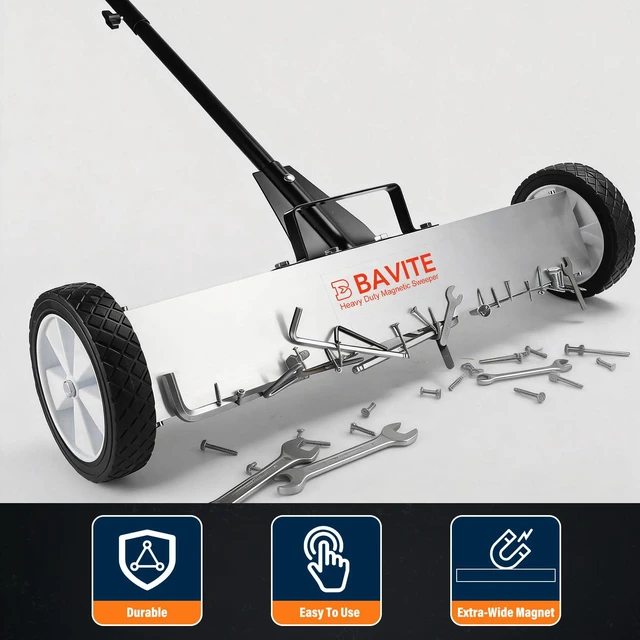 Alt view image 5 of 7 - 55lbs Rolling Magnetic Sweeper with Wheels, Magnet Pickup Sweeper 36" Heavy Duty Telescopic Magnet Broom Large Magnet Tools Cleanup and Long Adjustable Handle for Construction Yard Shop
