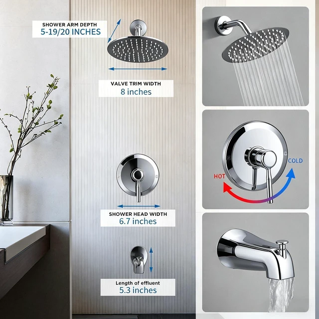 Alt view image 3 of 7 - Tub Shower Faucet Set Valve Included with 6-Inch Rain Shower Head and Tub Spout Single-Handle Tub and Shower Trim Kit Chrome for Bathroom Remodels Regaderas Para Baño Con Tina Modernas