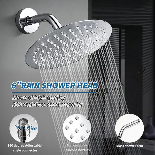 Alt view image 4 of 7 - Tub Shower Faucet Set Valve Included with 6-Inch Rain Shower Head and Tub Spout Single-Handle Tub and Shower Trim Kit Chrome for Bathroom Remodels Regaderas Para Baño Con Tina Modernas