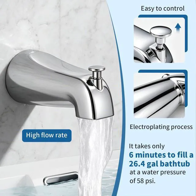 Alt view image 5 of 7 - Tub Shower Faucet Set Valve Included with 6-Inch Rain Shower Head and Tub Spout Single-Handle Tub and Shower Trim Kit Chrome for Bathroom Remodels Regaderas Para Baño Con Tina Modernas