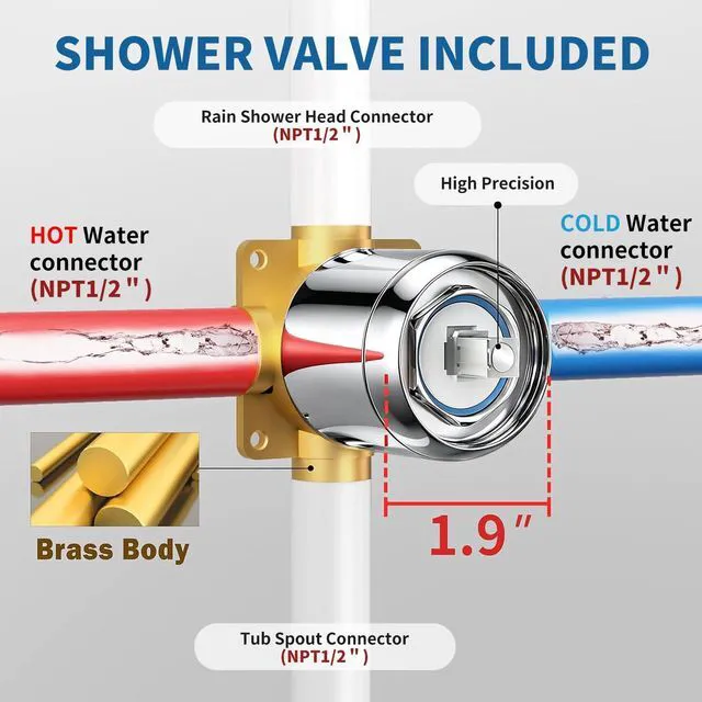 Alt view image 6 of 7 - Tub Shower Faucet Set Valve Included with 6-Inch Rain Shower Head and Tub Spout Single-Handle Tub and Shower Trim Kit Chrome for Bathroom Remodels Regaderas Para Baño Con Tina Modernas