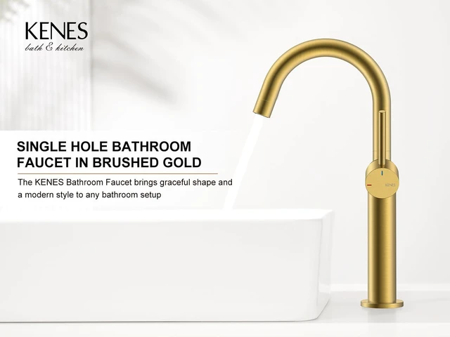 Alt view image 2 of 7 - Brushed Gold Tall Bathroom Faucet, Single Handle Vessel Sink Faucet Vessel Bowl Faucet with Pop Up Drain & Supply Lines, Lead-Free cUPC & NSF Certified, 1 Hole Faucet for Vanity RV Restroom