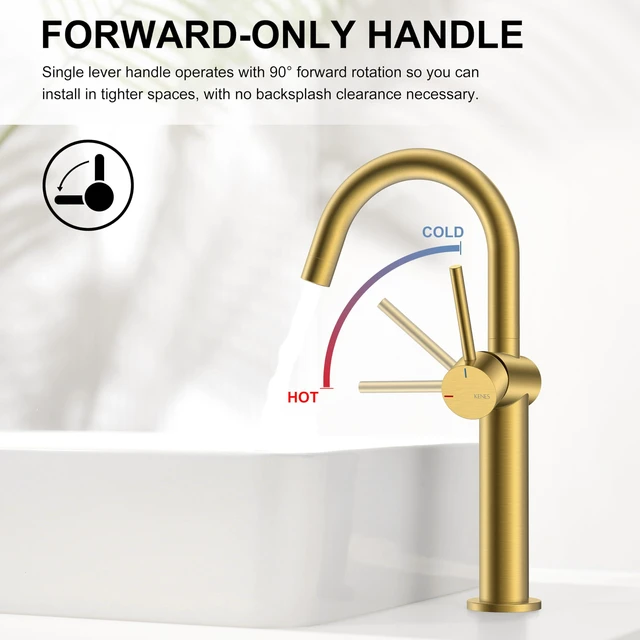 Alt view image 4 of 7 - Brushed Gold Tall Bathroom Faucet, Single Handle Vessel Sink Faucet Vessel Bowl Faucet with Pop Up Drain & Supply Lines, Lead-Free cUPC & NSF Certified, 1 Hole Faucet for Vanity RV Restroom