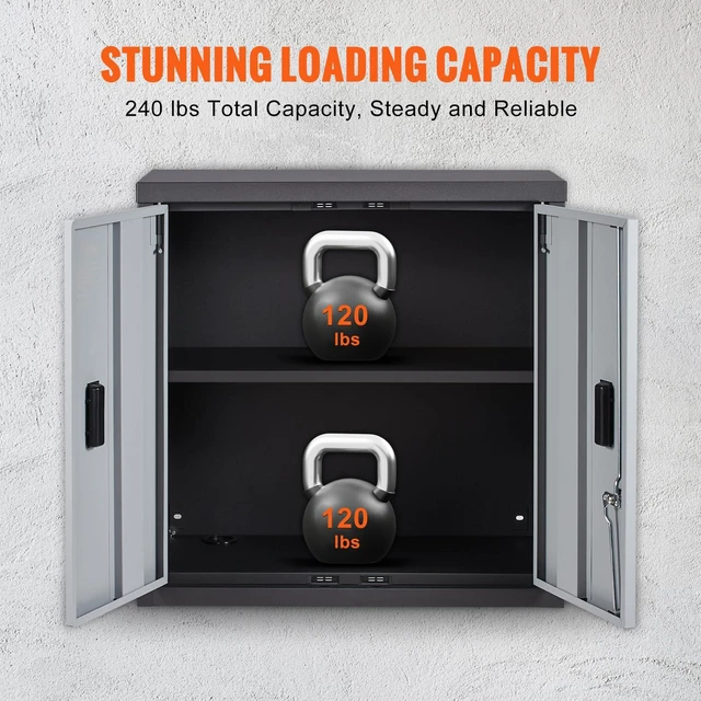 Alt view image 5 of 7 - Foldable Wall Cabinet, Metal Garage Locker Mounted 26" Small Tool Chest 240 LBS Loading Capacity Adjustable Shelf Magnetic Door File for Warehouse Office Home Black