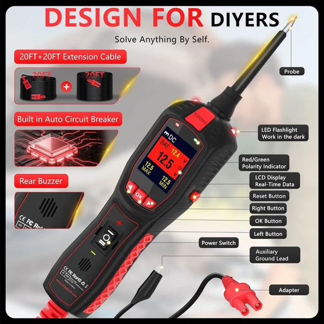 Alt view image 7 of 7 - Electrical Tester for 6V-30V Cars, Short Circuit Breaker Finder Tool, Automotive Circuit Tester, Voltage Tester, P150