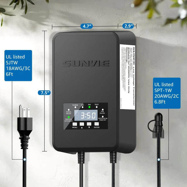 Alt view image 6 of 7 - 120W Low Voltage Transformer Outdoor Landscape Lighting Transformer with Timer and Photocell Sensor Waterproof 120V to 12V/14V AC Low Voltage Landscape Transformer for Spotlight Pathway Lights