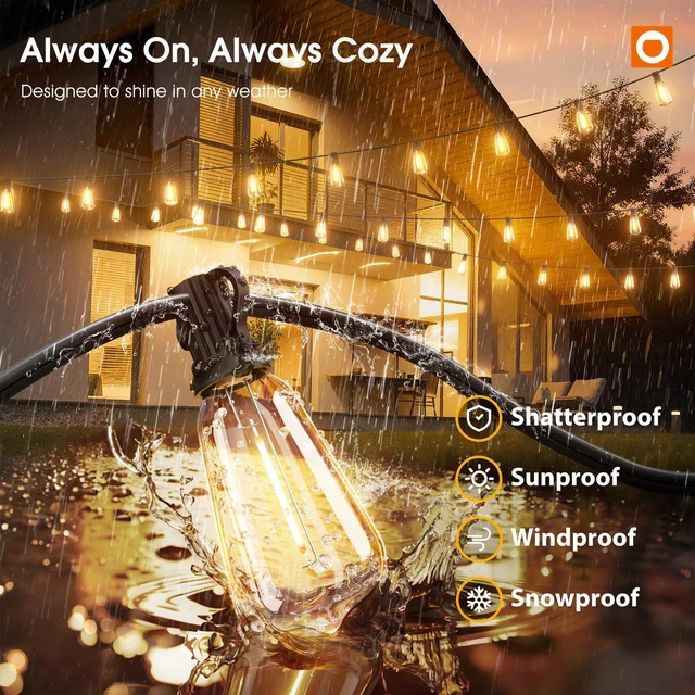 Alt view image 3 of 7 - 200FT(50*4) Outdoor String Lights with Remote LED Edison Waterproof 108 Plastic ST38 Shatterproof Bulb, Extra Long Lighting, Hanging for Patio Outside Backyard Pergola Bistro Porch Garden Party
