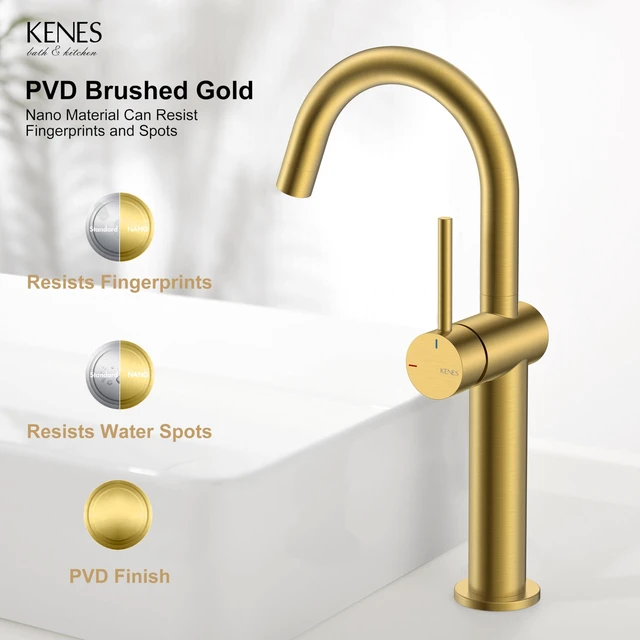 Alt view image 7 of 7 - Brushed Gold Tall Bathroom Faucet, Single Handle Vessel Sink Faucet Vessel Bowl Faucet with Pop Up Drain & Supply Lines, Lead-Free cUPC & NSF Certified, 1 Hole Faucet for Vanity RV Restroom