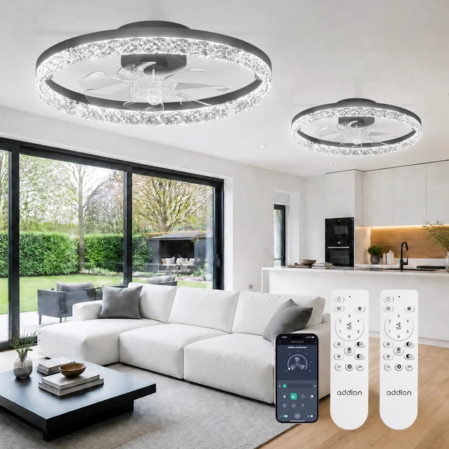 Main image of 2 Pack 20 Inch Low Profile Ceiling Fans with Lights, Remote, Black Flush Mount Fandelier, 3CCT Dimmable LED, Bluetooth App/Remote, Timer, Memory, Reversible DC Motor, Bedroom/Kids room