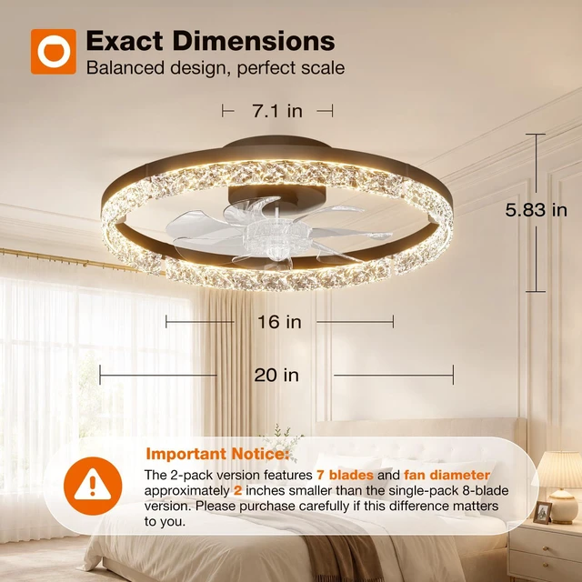 Alt view image 2 of 7 - 2 Pack 20 Inch Low Profile Ceiling Fans with Lights, Remote, Black Flush Mount Fandelier, 3CCT Dimmable LED, Bluetooth App/Remote, Timer, Memory, Reversible DC Motor, Bedroom/Kids room