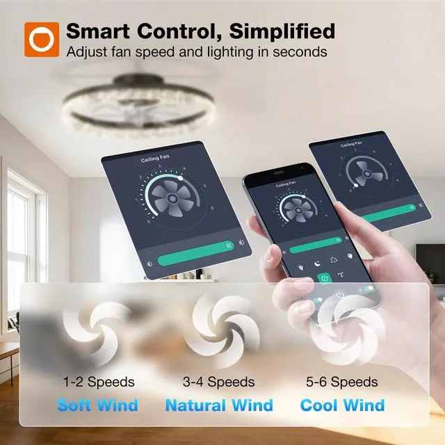 Alt view image 3 of 7 - 2 Pack 20 Inch Low Profile Ceiling Fans with Lights, Remote, Black Flush Mount Fandelier, 3CCT Dimmable LED, Bluetooth App/Remote, Timer, Memory, Reversible DC Motor, Bedroom/Kids room