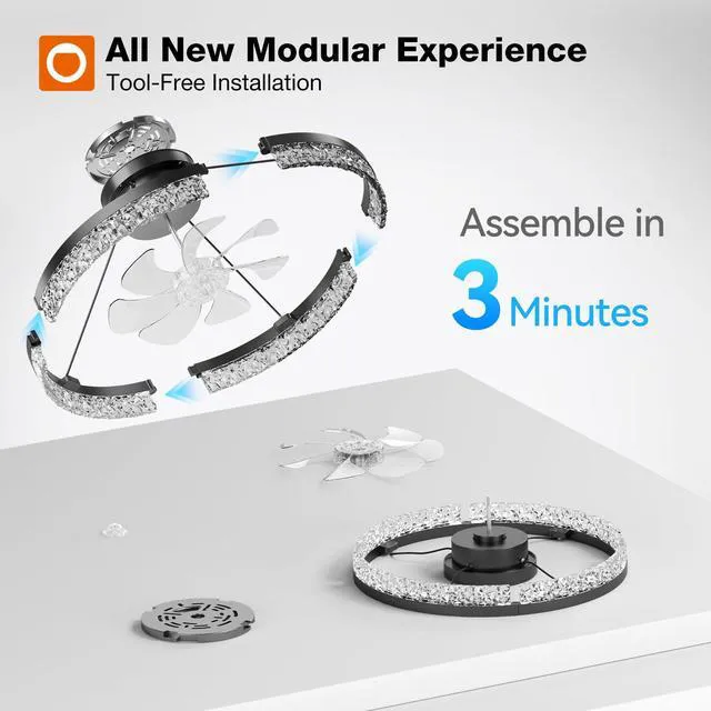 Alt view image 5 of 7 - 2 Pack 20 Inch Low Profile Ceiling Fans with Lights, Remote, Black Flush Mount Fandelier, 3CCT Dimmable LED, Bluetooth App/Remote, Timer, Memory, Reversible DC Motor, Bedroom/Kids room