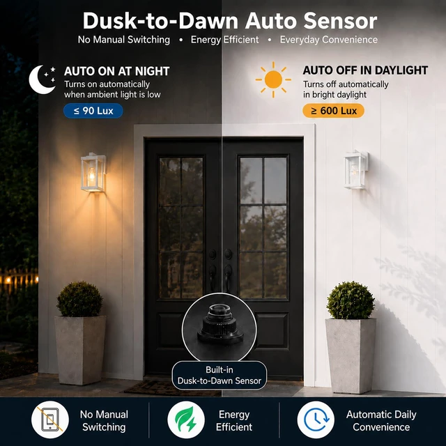 Alt view image 4 of 7 - Porch Lights with GFCI Outlets Dusk to Dawn Outdoor Wall Lights Waterproof Exterior Lighting Fixtures Modern Outside Lights Wall Mount for House Patio Garage,White,11.8''H, 2 PC