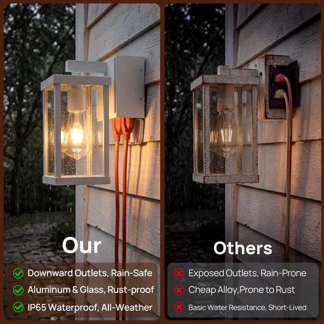 Alt view image 5 of 7 - Porch Lights with GFCI Outlets Dusk to Dawn Outdoor Wall Lights Waterproof Exterior Lighting Fixtures Modern Outside Lights Wall Mount for House Patio Garage,White,11.8''H, 2 PC
