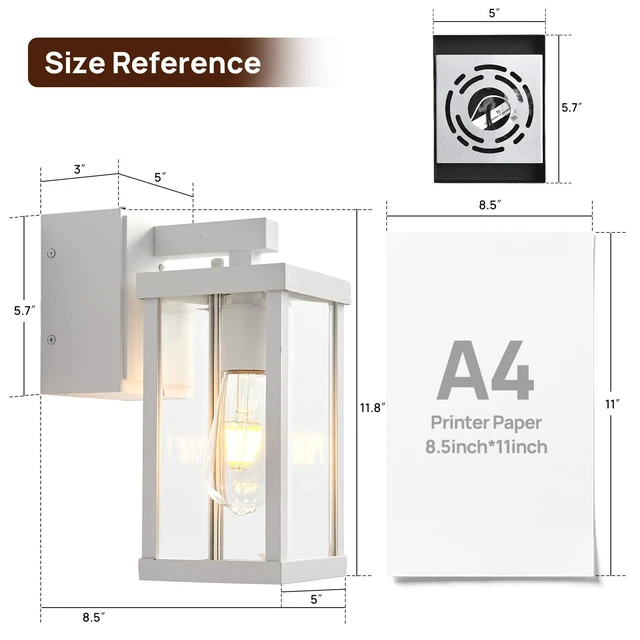 Alt view image 6 of 7 - Porch Lights with GFCI Outlets Dusk to Dawn Outdoor Wall Lights Waterproof Exterior Lighting Fixtures Modern Outside Lights Wall Mount for House Patio Garage,White,11.8''H, 2 PC
