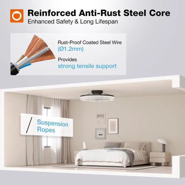 Alt view image 6 of 7 - 2 Pack 20 Inch Low Profile Ceiling Fans with Lights, Remote, Black Flush Mount Fandelier, 3CCT Dimmable LED, Bluetooth App/Remote, Timer, Memory, Reversible DC Motor, Bedroom/Kids room
