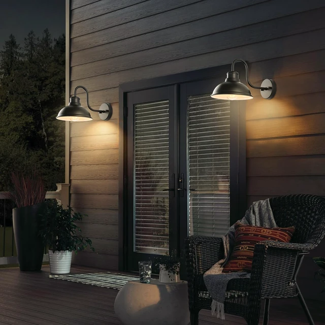 Alt view image 2 of 7 - 12" Barn Light Outdoor Wall Lights 2 Pack Large Exterior Lighting Fixtures Anti-Rust Waterproof Black Classic Farmhouse Industrial Wall-Mounted Barn Light Fixture for Garage/Porch/Patio ETL Listed
