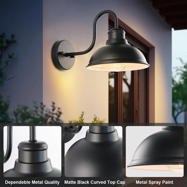 Alt view image 5 of 7 - 12" Barn Light Outdoor Wall Lights 2 Pack Large Exterior Lighting Fixtures Anti-Rust Waterproof Black Classic Farmhouse Industrial Wall-Mounted Barn Light Fixture for Garage/Porch/Patio ETL Listed