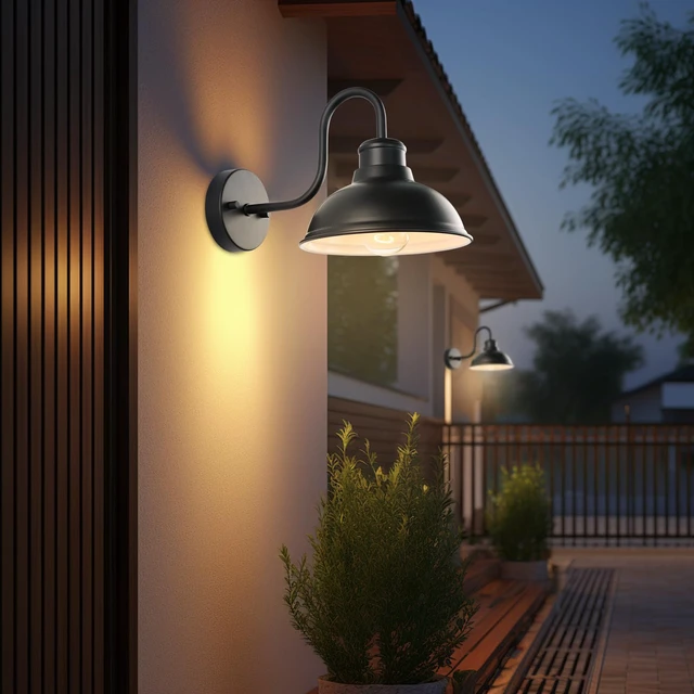 Alt view image 6 of 7 - 12" Barn Light Outdoor Wall Lights 2 Pack Large Exterior Lighting Fixtures Anti-Rust Waterproof Black Classic Farmhouse Industrial Wall-Mounted Barn Light Fixture for Garage/Porch/Patio ETL Listed