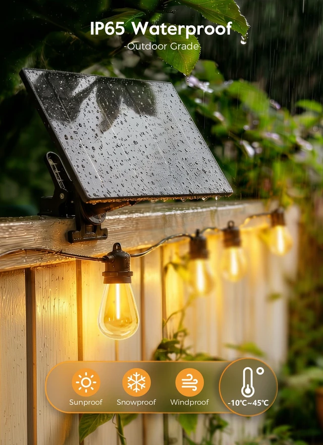 Alt view image 3 of 7 - 163FT Solar String Lights Outdoor Waterproof,S14 Patio Lights 52 LED Shatterproof Bulb, Remote Type-C Port Timable, 3 Light Modes Dimmable Solar String Lights for Outside, Yard, Camping