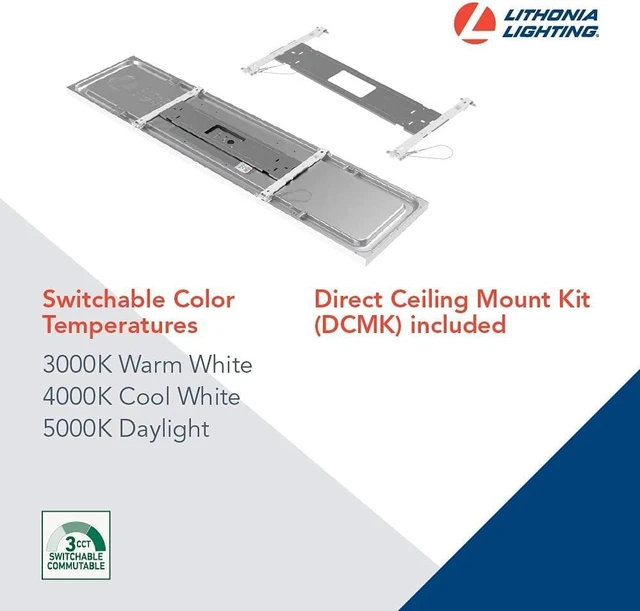 Alt view image 3 of 7 - 1x4 LED Flat Panel Light, 4000 Lumens, 3500K/4000K/5000K CPANL 1 Ft. x 4 Ft. LED Light Panel, Ceiling Lighting Fixture, 3-in-1 Switchable CCT, Includes Ceiling Mount Bracket, White