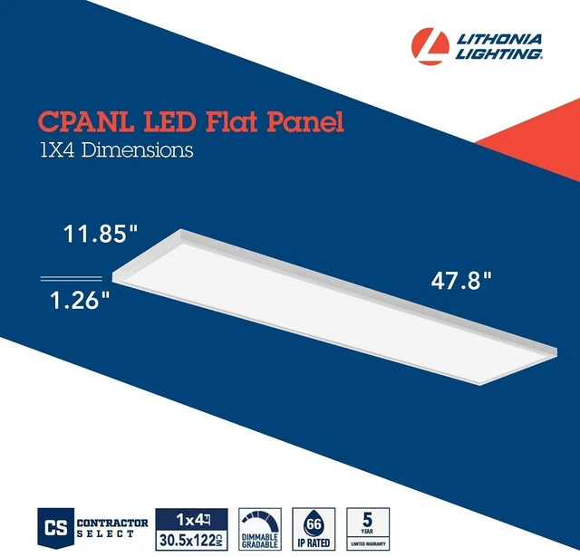 Alt view image 5 of 7 - 1x4 LED Flat Panel Light, 4000 Lumens, 3500K/4000K/5000K CPANL 1 Ft. x 4 Ft. LED Light Panel, Ceiling Lighting Fixture, 3-in-1 Switchable CCT, Includes Ceiling Mount Bracket, White