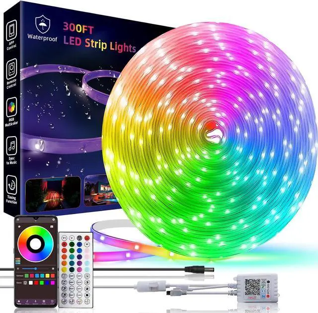 Main image of 300ft Outdoor Led Strip Lights Waterproof, Trimmable Led Strip Lights Music Sync, RGB IP65 Waterproof Outside Led Lights Strip With Remote & App, Exterior Led Rope Light Waterproof For Pool Roof Yard