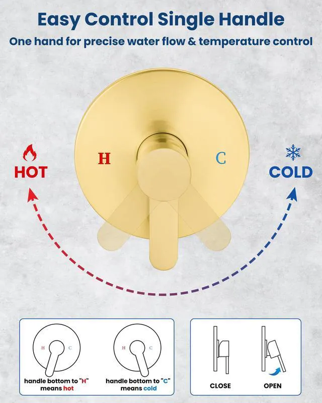 Alt view image 5 of 7 - Shower Faucet Set with Tub Spout,8" Bathtub Faucet-Brushed Gold Male Threads Rough-In Valve,Round Head Shower System,Tub and Shower Kit Set