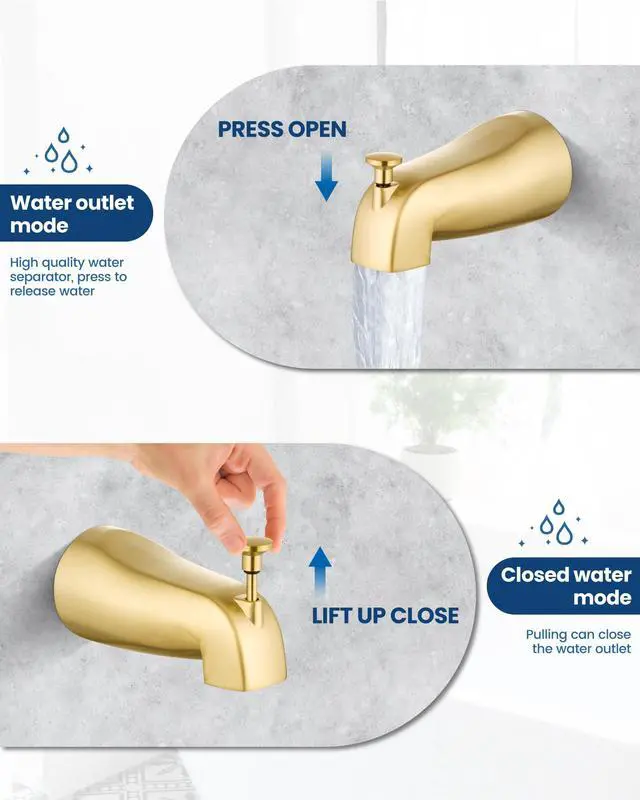 Alt view image 6 of 7 - Shower Faucet Set with Tub Spout,8" Bathtub Faucet-Brushed Gold Male Threads Rough-In Valve,Round Head Shower System,Tub and Shower Kit Set