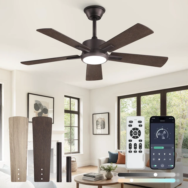 Main image of 42 Inch Oil Bronze Ceiling Fan with Light, Remote & APP Control Stepless CCT & Dimmable, 20W LED, 6-Speed, Timer, Reversible Quiet DC Motor, Quick Setup, for Bedroom, Living Room, Apartment